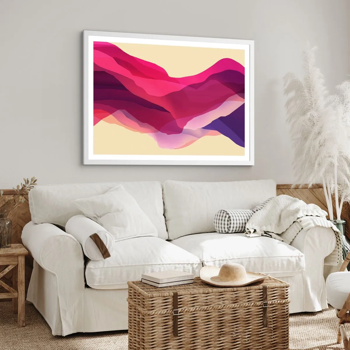 Poster in einem weißen Rahmen - Lila Wellen - 91x61 cm