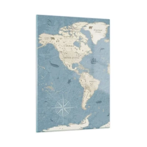 Glasbild - Bild auf glas - Stilisierte Weltkarte auf blauem Hintergrund - 50x70cm - Die Welt liegt zum Greifen nah - Moderne Wanddekoration für Wohnzimmer und Schlafzimmer ARTTOR