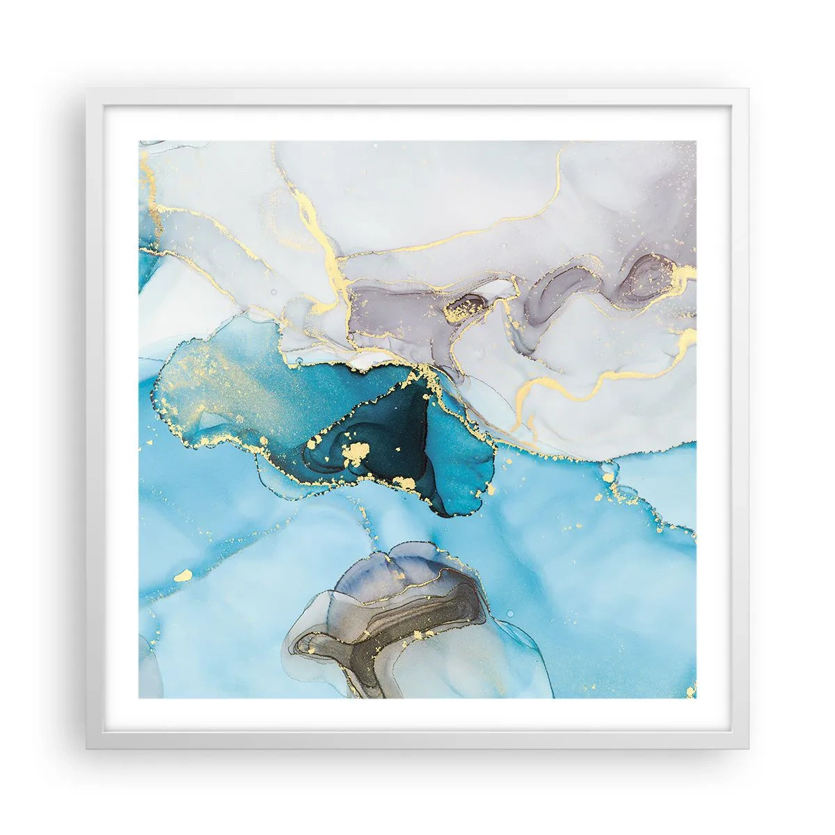 Poster in einem weißen Rahmen - Eine Studie über das Zusammentreffen von Grau und Türkis - 60x60 cm