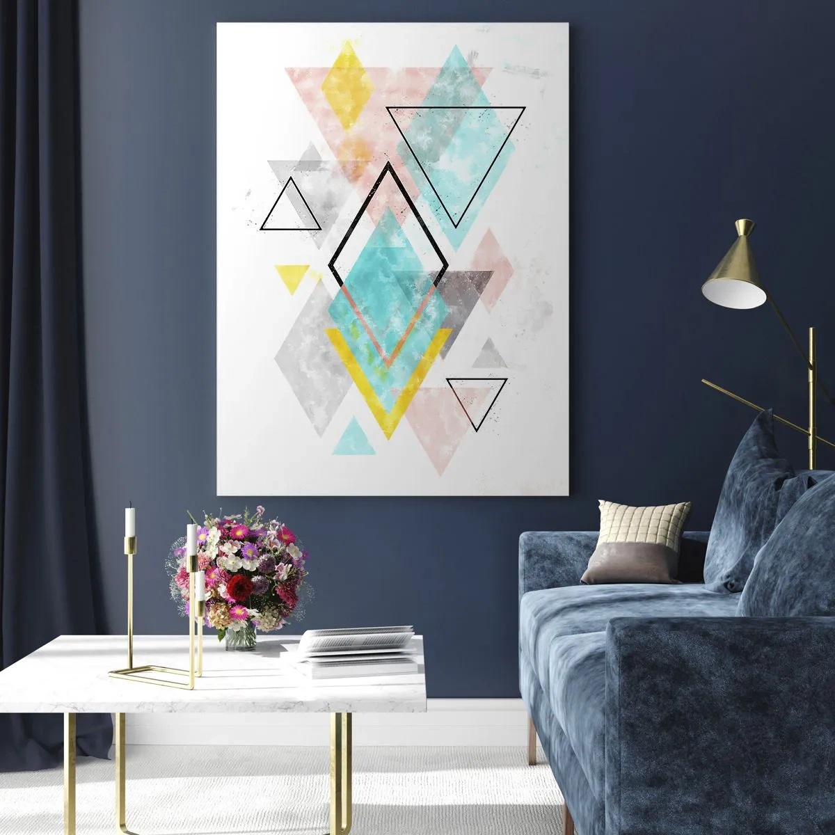 Glasbild - Bild auf glas - Bunte geometrische Muster auf weißem Hintergrund - 70x100cm - Geometrisches Spiel - Moderne Wanddekoration für Wohnzimmer und Schlafzimmer ARTTOR