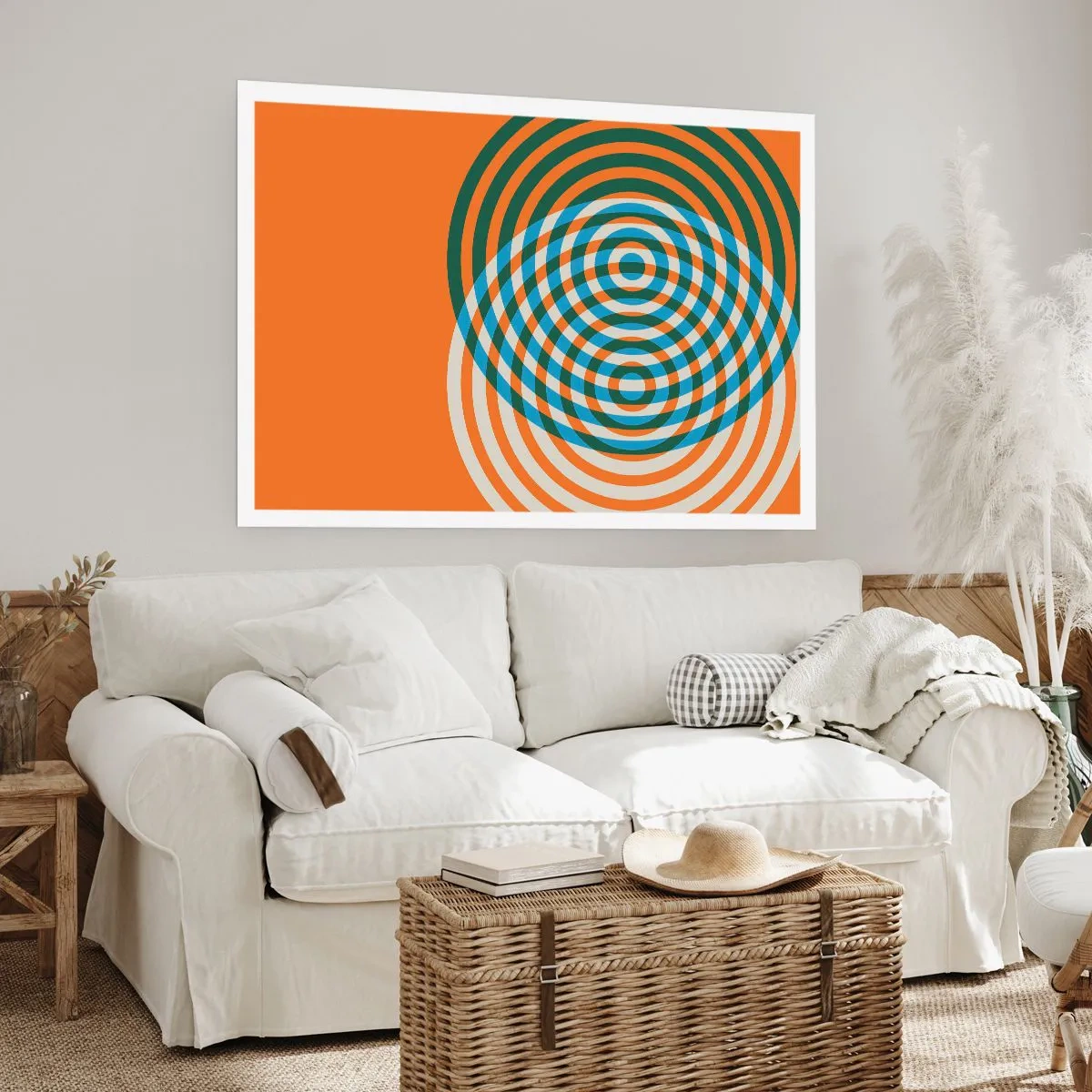 Poster - Konzentrische Kreise auf orangefarbenem Hintergrund - 100x70cm - Abstrakte kreisförmige Variation - Moderne Wanddekoration für Wohnzimmer und Schlafzimmer ARTTOR