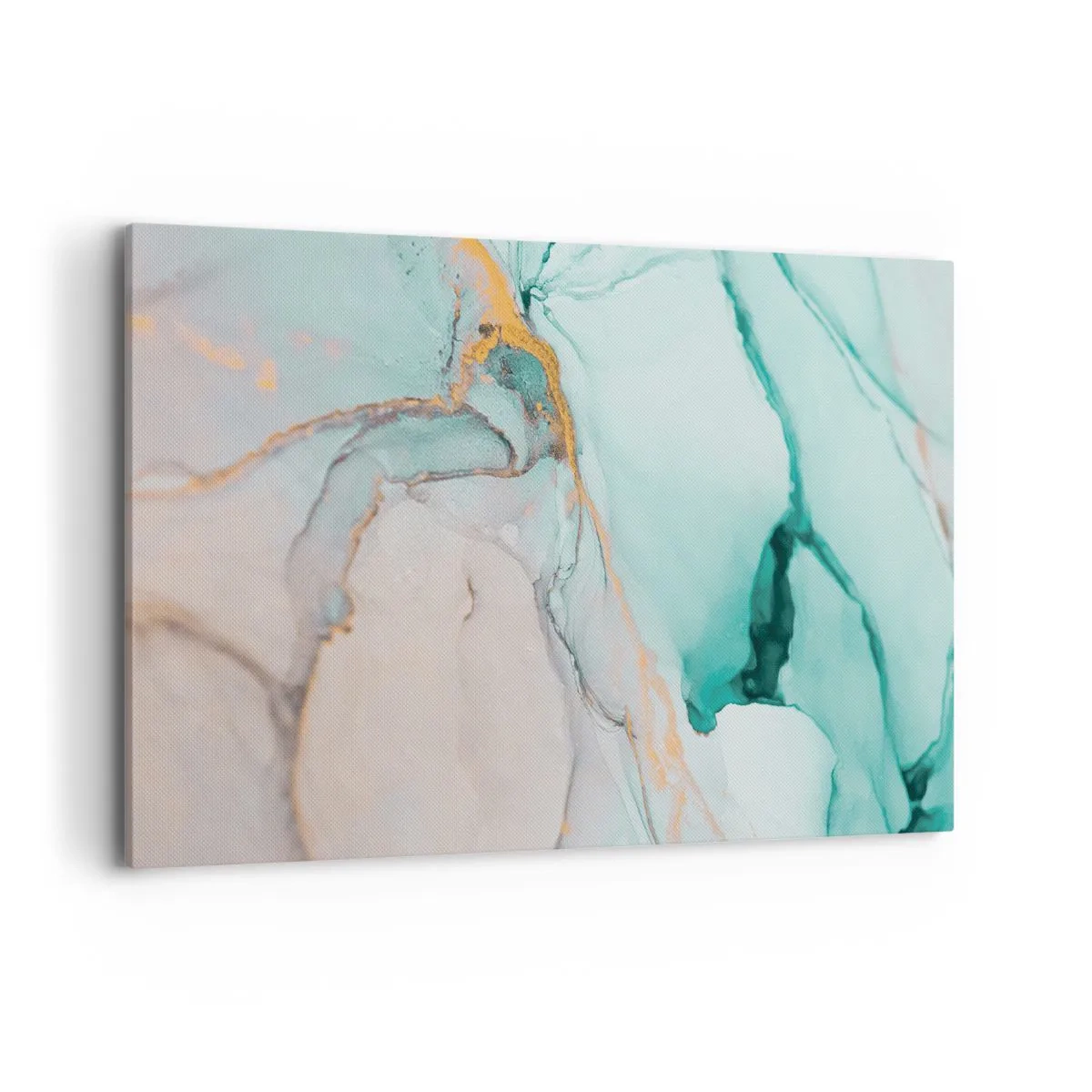 Bild auf Leinwand - Leinwandbild - Eine abstrakte Komposition in Türkis- und Goldtönen. - 100x70cm - Ein Tanz der Formen und Farben - Moderne Wanddekoration für Wohnzimmer und Schlafzimmer ARTTOR