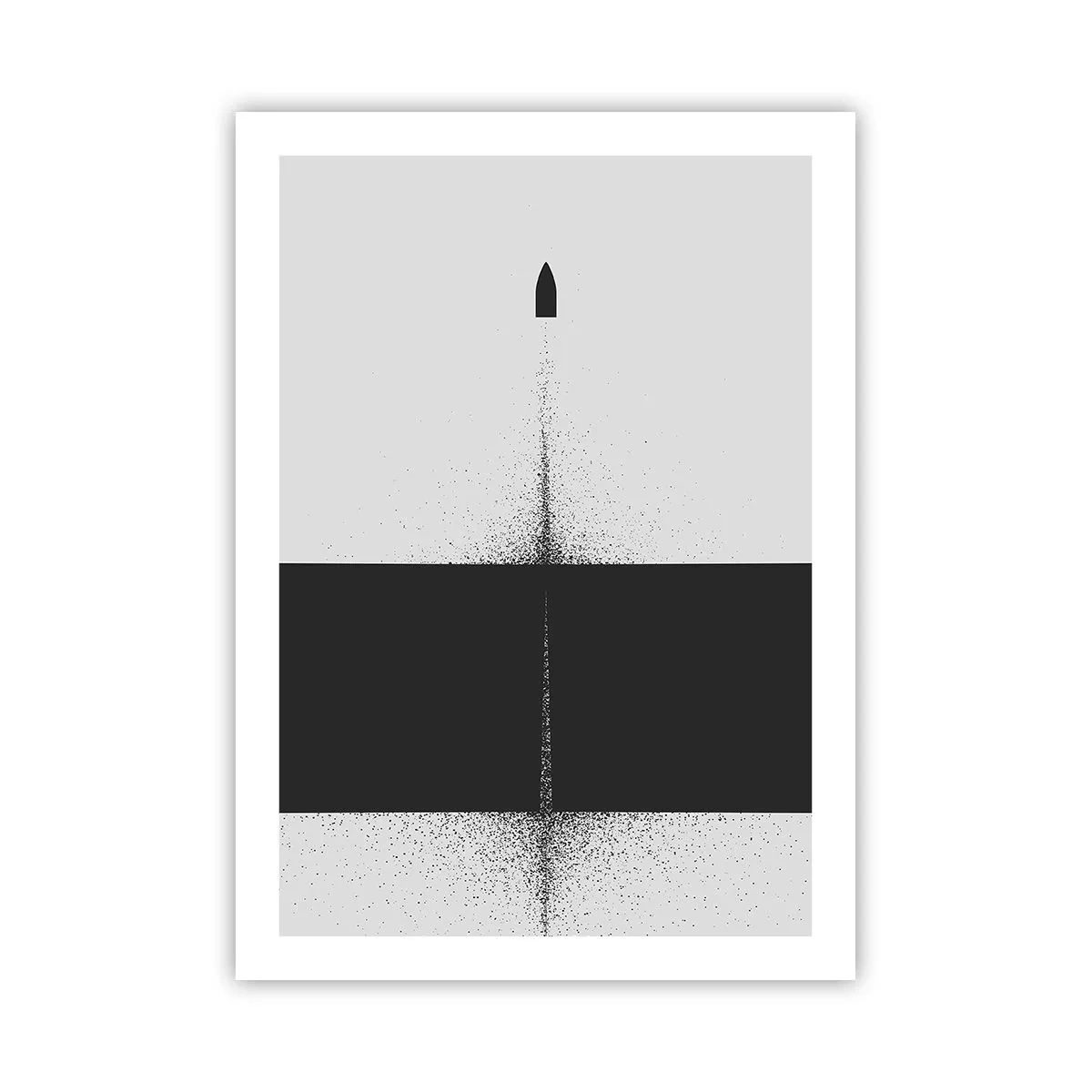 Poster - Minimalistische Abstraktion mit einer Rakete auf gespaltenem Hintergrund - 50x70cm - Direkt zum Ziel - Moderne Wanddekoration für Wohnzimmer und Schlafzimmer ARTTOR