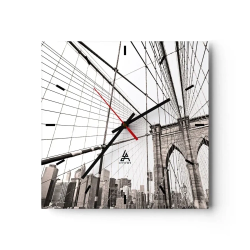 Wanduhr - Glasuhr - Die Brooklyn Bridge in Schwarzweiß - 30x30cm - New Yorker Kathedrale - Moderne Wanddekoration für Wohnzimmer und Schlafzimmer ARTTOR