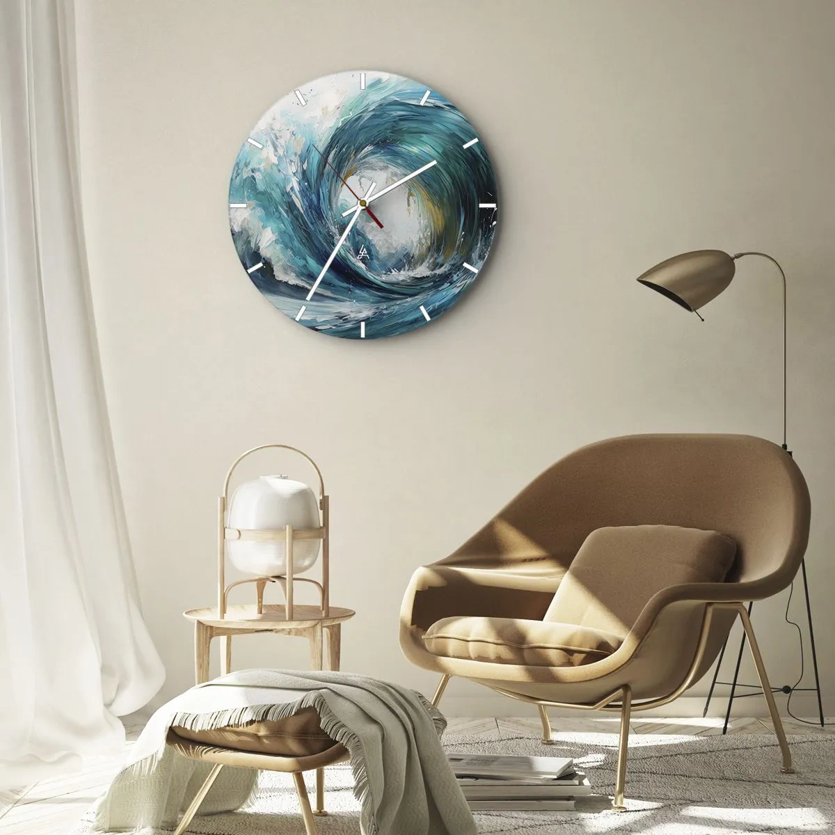Wanduhr - Glasuhr - Eine dynamische Meereswelle, die in türkisfarbenen Farben wirbelt - 30x30cm - Meeresportal - Moderne Wanddekoration für Wohnzimmer, Küche und Schlafzimmer ARTTOR