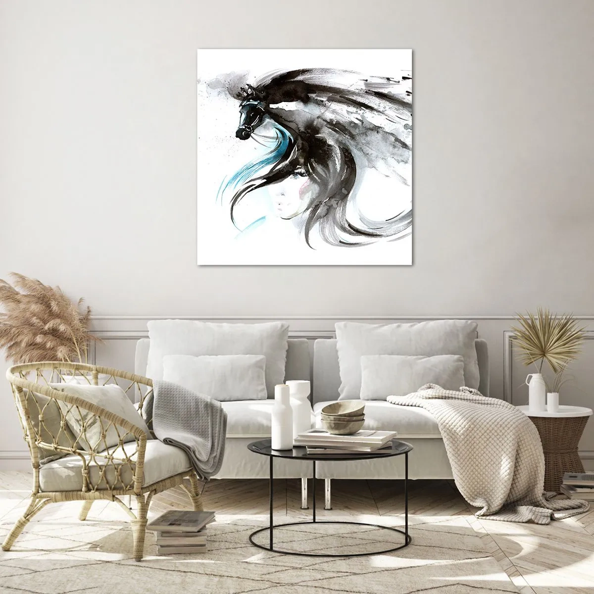 Glasbild - Bild auf glas - Schwarzer Prinz Galopp - 60x60 cm