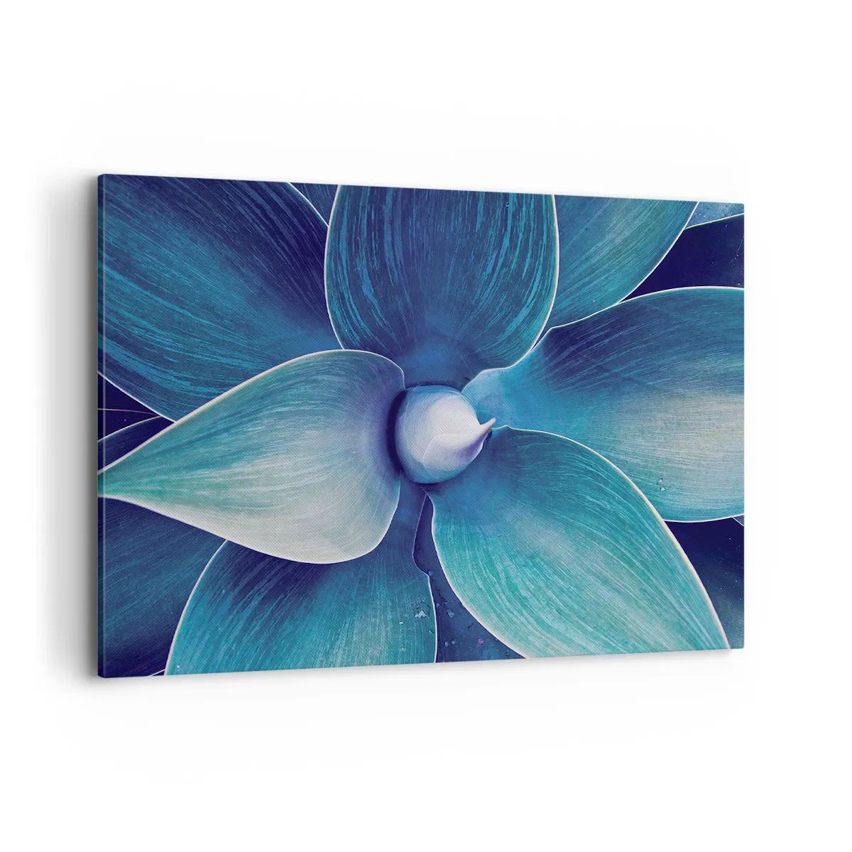 Bild auf Leinwand - Leinwandbild - Nahaufnahme einer abstrakten Blume in Blautönen - 120x80cm - Bläulich vom Himmel - Moderne Wanddekoration für Wohnzimmer und Schlafzimmer ARTTOR