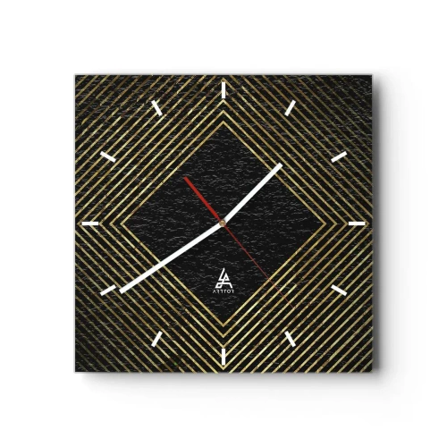 Wanduhr - Glasuhr - Schwarzer Hintergrund mit einem geometrischen Muster aus goldenen Linien - 30x30cm - Geometrie im glamourösen Stil - Moderne Wanddekoration für Wohnzimmer und Schlafzimmer ARTTOR