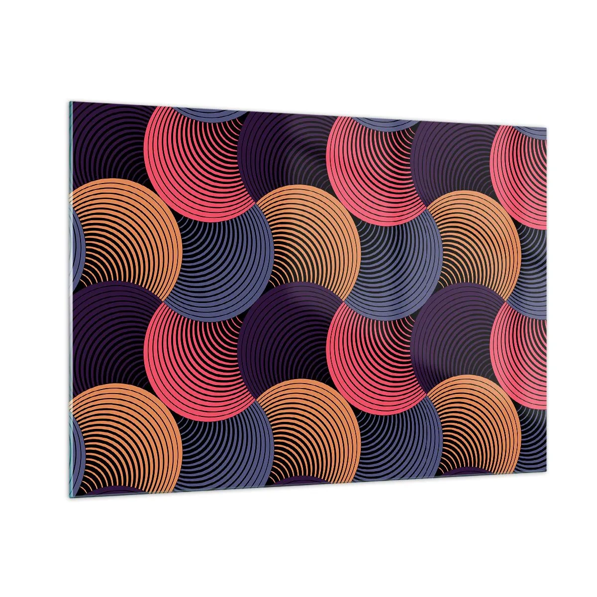 Glasbild - Bild auf glas - Bunte konzentrische Kreise bilden ein geometrisches Muster - 100x70cm - Im kreisenden Rhythmus - Moderne Wanddekoration für Wohnzimmer und Schlafzimmer ARTTOR