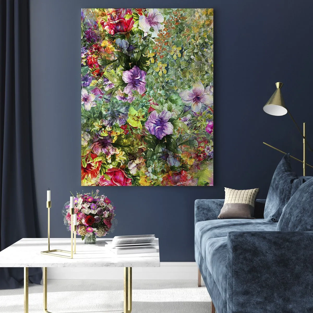 Glasbild - Bild auf glas - Ein buntes Blumenarrangement auf grünem Hintergrund - 70x100cm - In Blumen für das Verderben - Moderne Wanddekoration für Wohnzimmer und Schlafzimmer ARTTOR