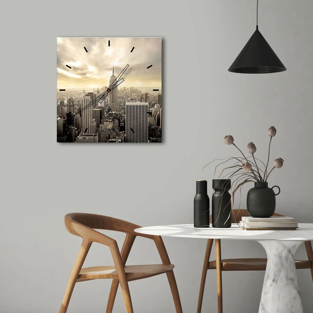 Wanduhr - Glasuhr - New York aus Grau - 30x30 cm