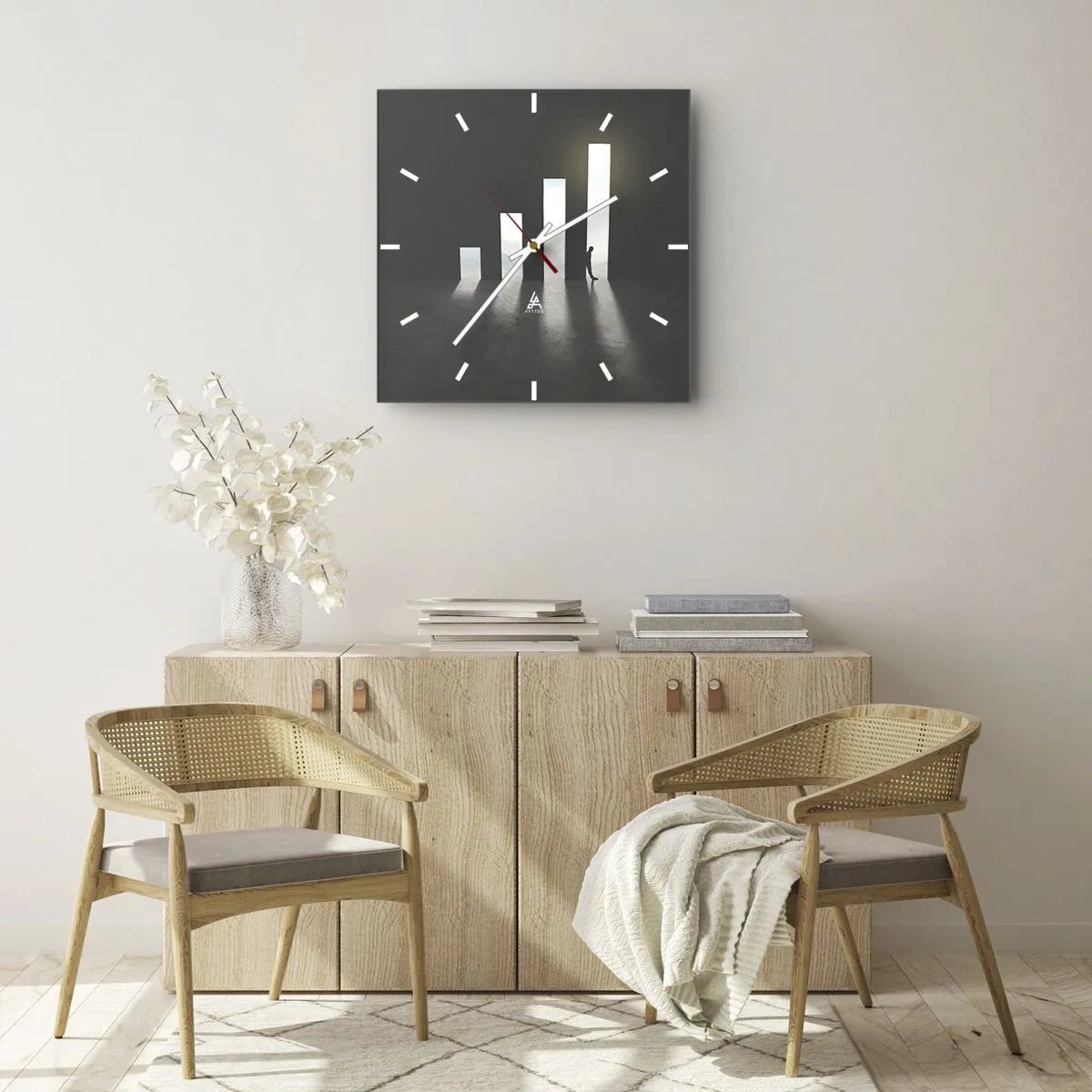 Wanduhr - Glasuhr - Symbolisches Wachstum in Form von lichtdurchfluteten Passagen - 30x30cm - Erfolg –