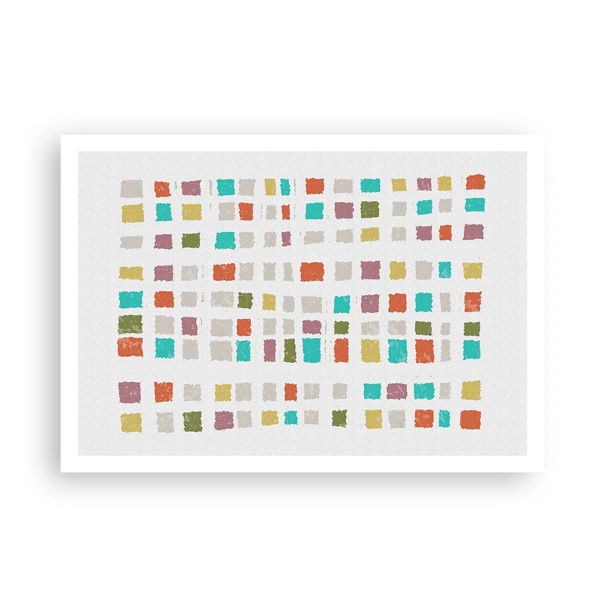 Poster - Bunte Quadrate in minimalistischer Anordnung auf weißem Hintergrund - 100x70cm - Unbekanntes Spiel - Moderne Wanddekoration für Wohnzimmer und Schlafzimmer ARTTOR