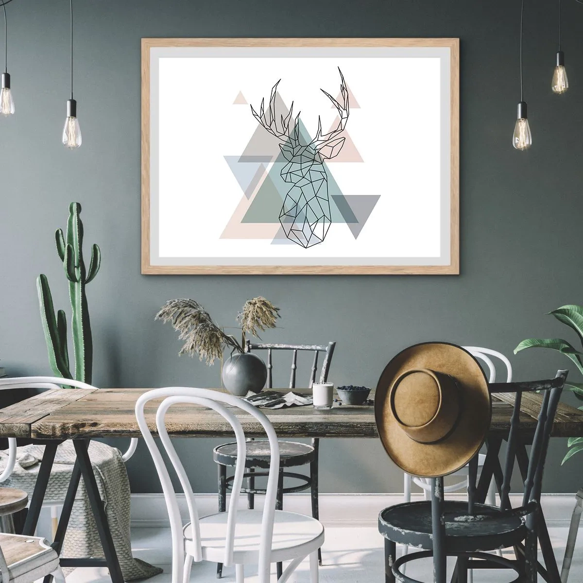 Poster in einem Rahmen aus heller Eiche - In einem geometrischen Wald - 70x50 cm