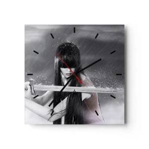 Wanduhr - Glasuhr - Eine Frau mit einem Schwert im Regen mit einem dynamischen und geheimnisvollen Aussehen - 30x30cm - Schön und gefährlich - Moderne Wanddekoration für Wohnzimmer und Schlafzimmer ARTTOR