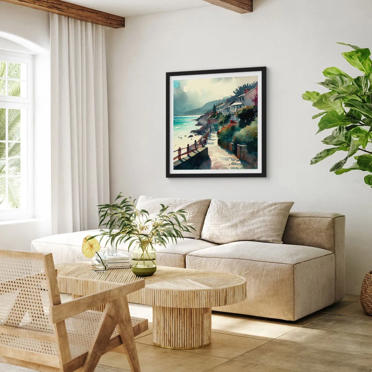 Poster in einem schwarzem Rahmen - Mittelmeerstadt - 50x50 cm