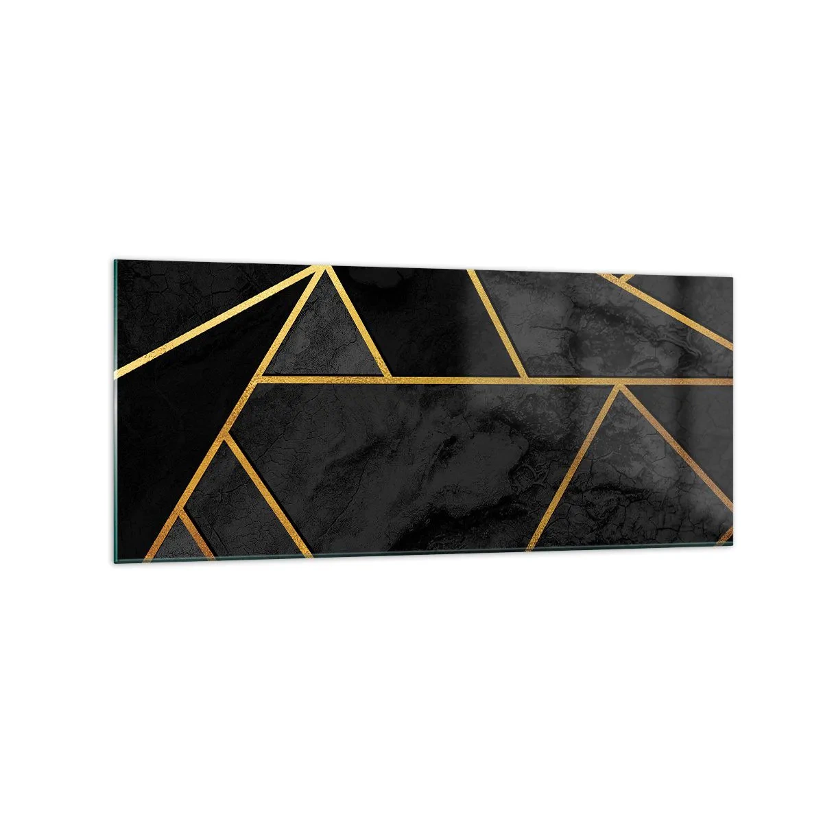 Glasbild - Bild auf glas - Geometrisches Goldmuster auf schwarzem Hintergrund - 120x50cm - Dunkelheit und Glanz - Moderne Wanddekoration für Wohnzimmer und Schlafzimmer ARTTOR