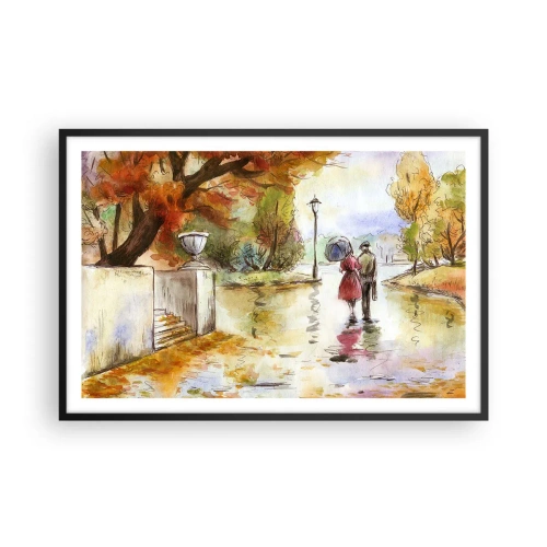 Poster in einem schwarzem Rahmen - Romantischer Herbst im Park - 91x61 cm