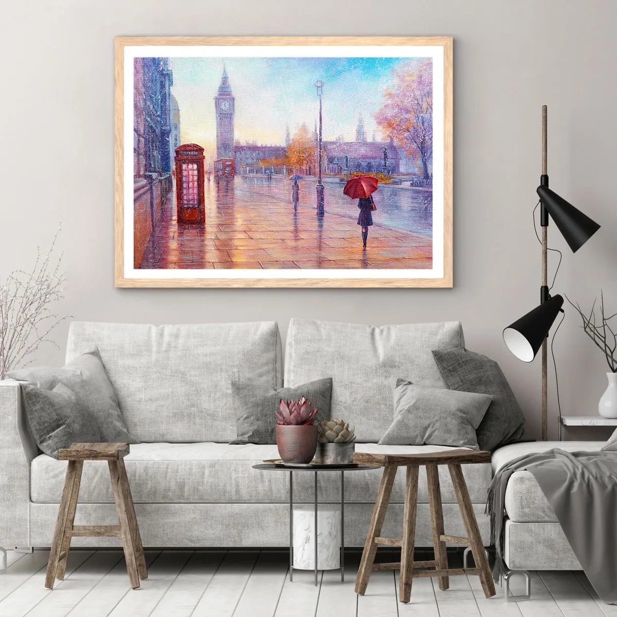 Poster in einem Rahmen aus heller Eiche - Londoner Herbsttag - 50x40 cm