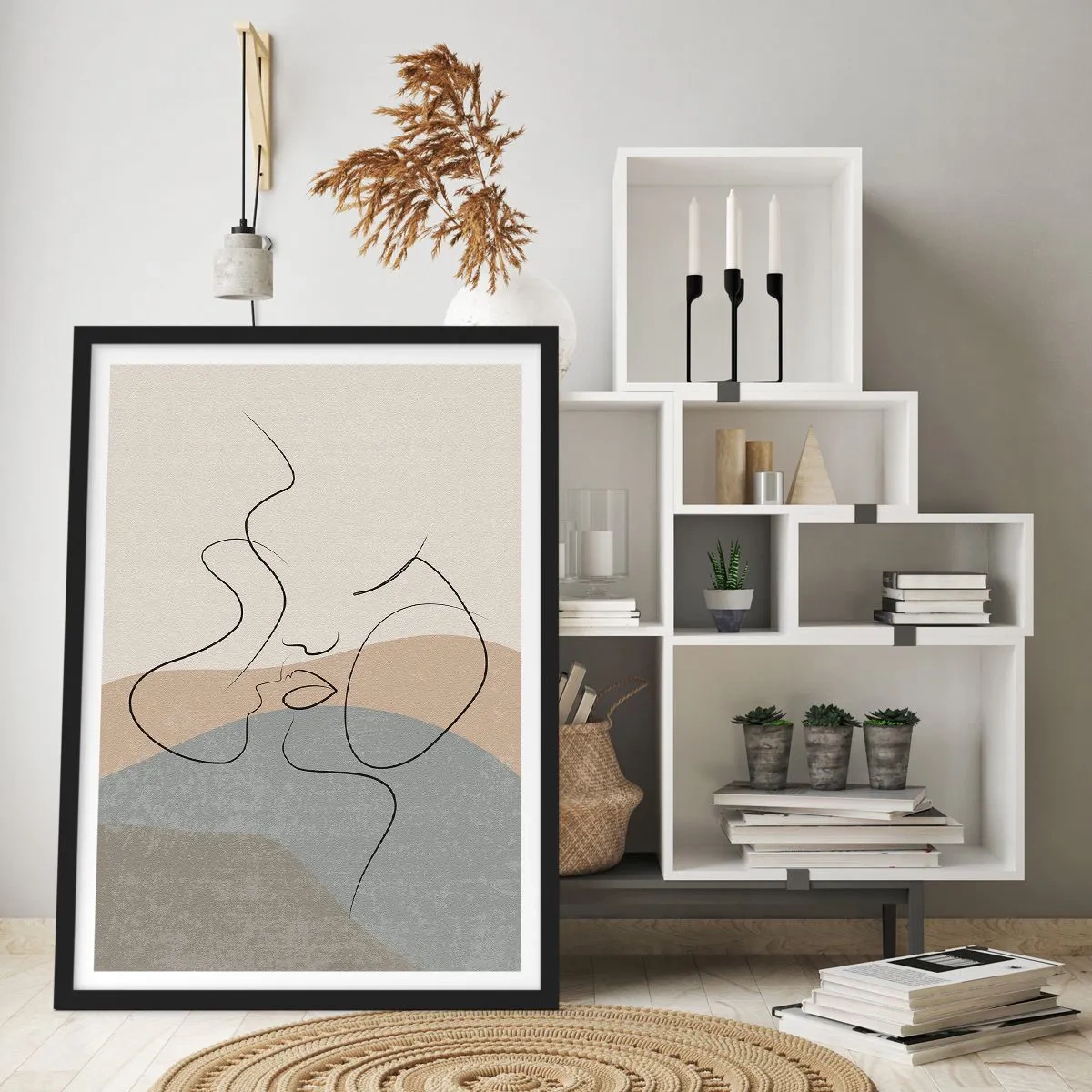 Poster in einem schwarzem Rahmen - Eine minimalistische Linie, die ein feminines Gesicht kreiert - 50x70cm - Wie ein Pinselstrich - Moderne Wanddekoration für Wohnzimmer und Schlafzimmer ARTTOR