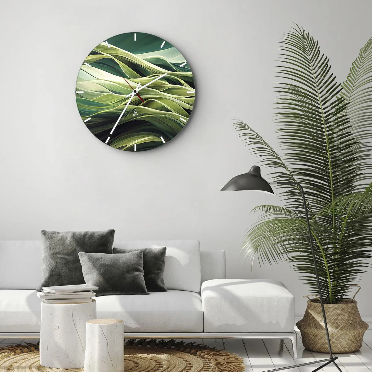 Wanduhr - Glasuhr - Grüne Wellen in einer abstrakten, dynamischen Komposition - 30x30cm - Abstraktes grünes Spiel - Moderne Wanddekoration für Wohnzimmer, Küche und Schlafzimmer ARTTOR