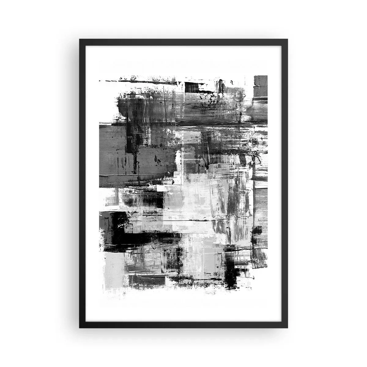 Poster in einem schwarzem Rahmen - Abstrakte Komposition in Schwarz-, Weiß- und Grautönen - 50x70cm - Wunderschönes Grau - Moderne Wanddekoration für Wohnzimmer und Schlafzimmer ARTTOR