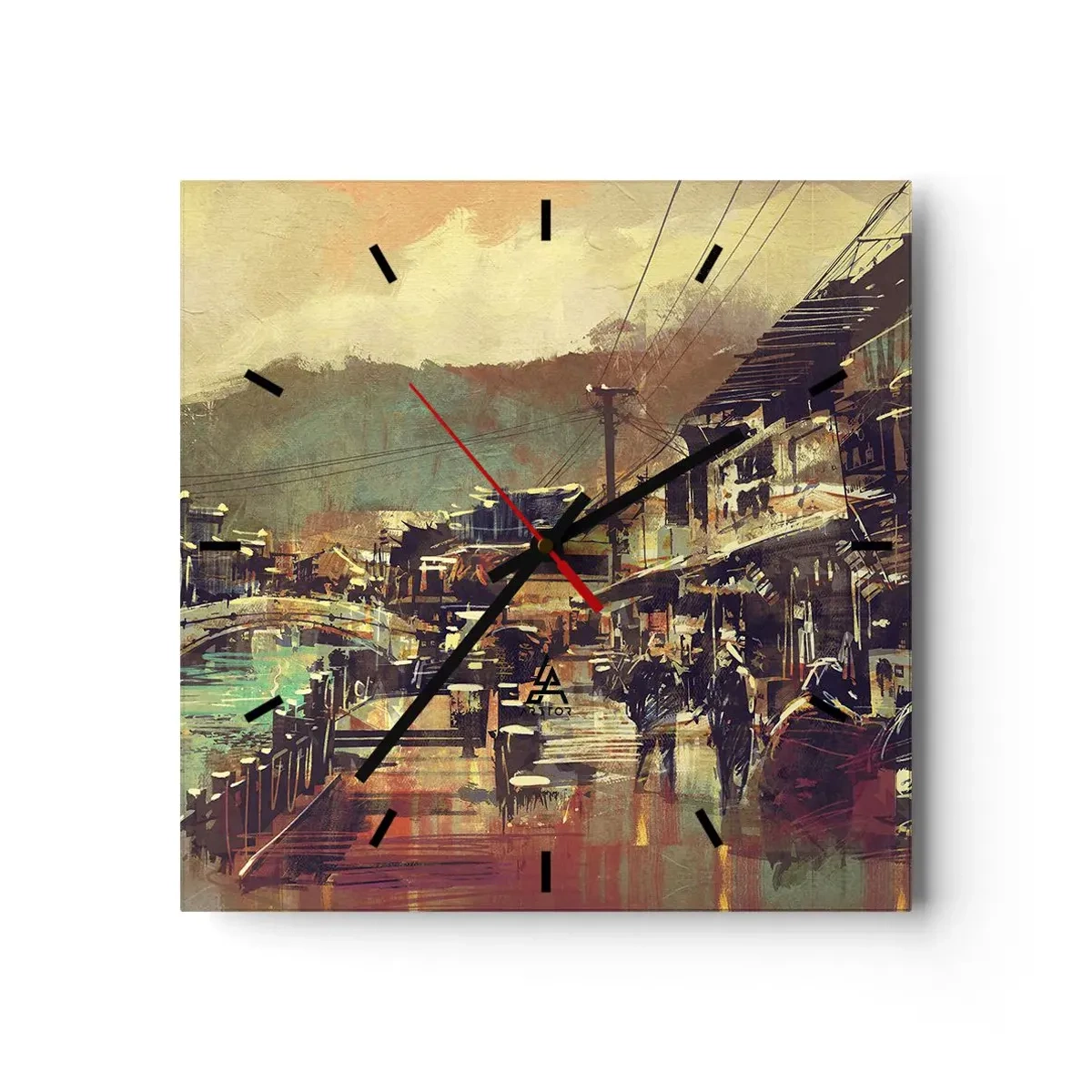 Wanduhr - Glasuhr - Eine Stadt mit einer Brücke und kunstvoll gestalteten Straßen - 30x30cm - Das Leben als Reichtum an Grau - Moderne Wanddekoration für Wohnzimmer und Schlafzimmer ARTTOR