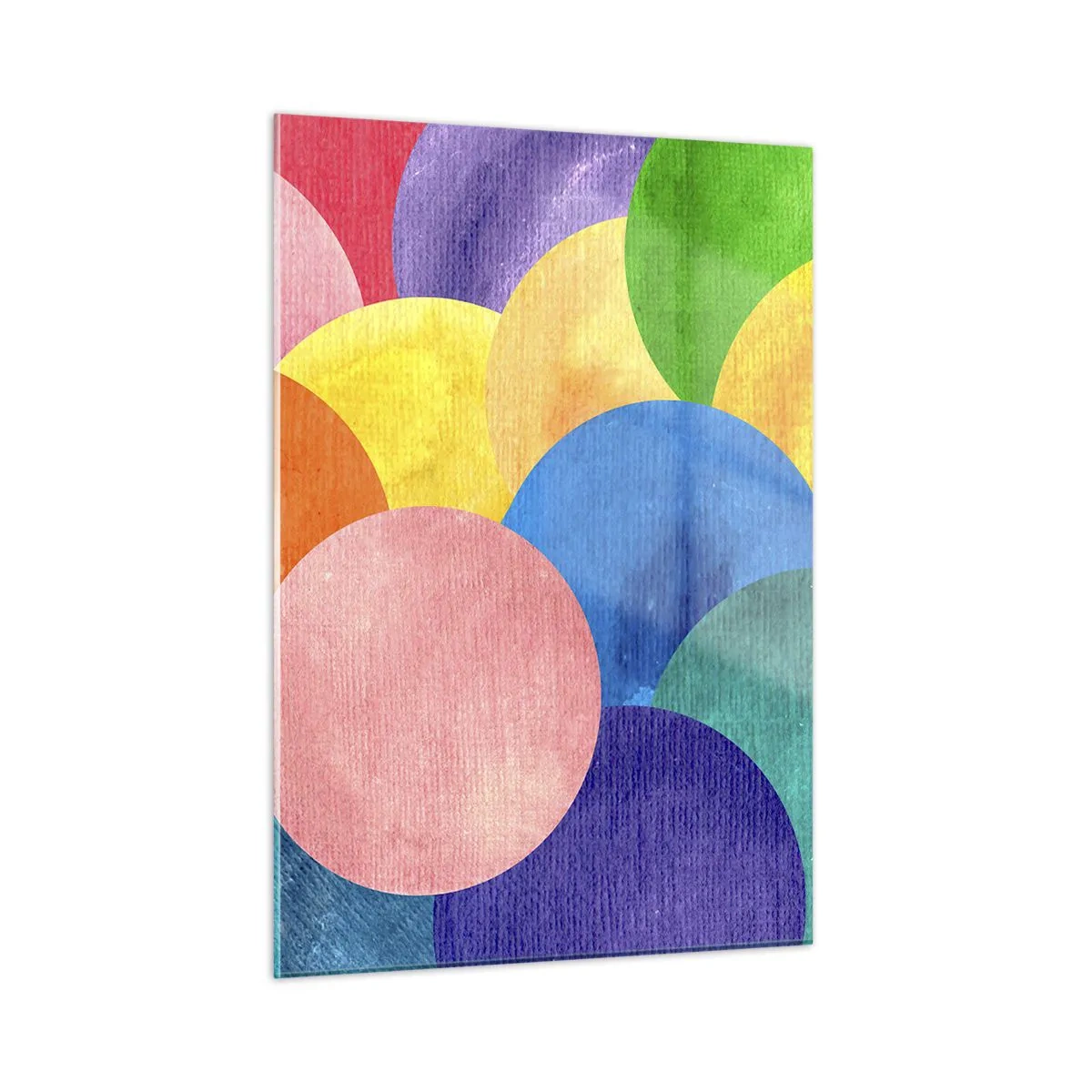 Glasbild - Bild auf glas - Bunte Kreise in einer abstrakten Komposition auf hellem Hintergrund - 50x70cm - Die ursprüngliche Fülle des Lebens - Moderne Wanddekoration für Wohnzimmer und Schlafzimmer ARTTOR