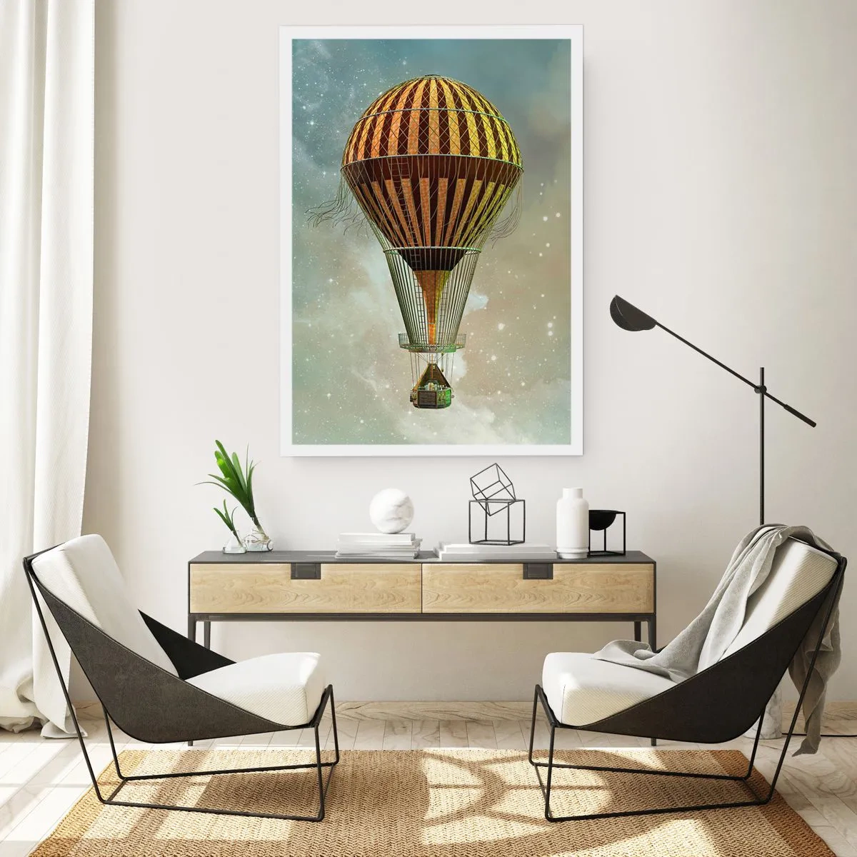 Poster - Ein goldener Ballon, der im Weltraum schwebt - 50x70cm - Pionierflüge - Moderne Wanddekoration für Wohnzimmer und Schlafzimmer ARTTOR
