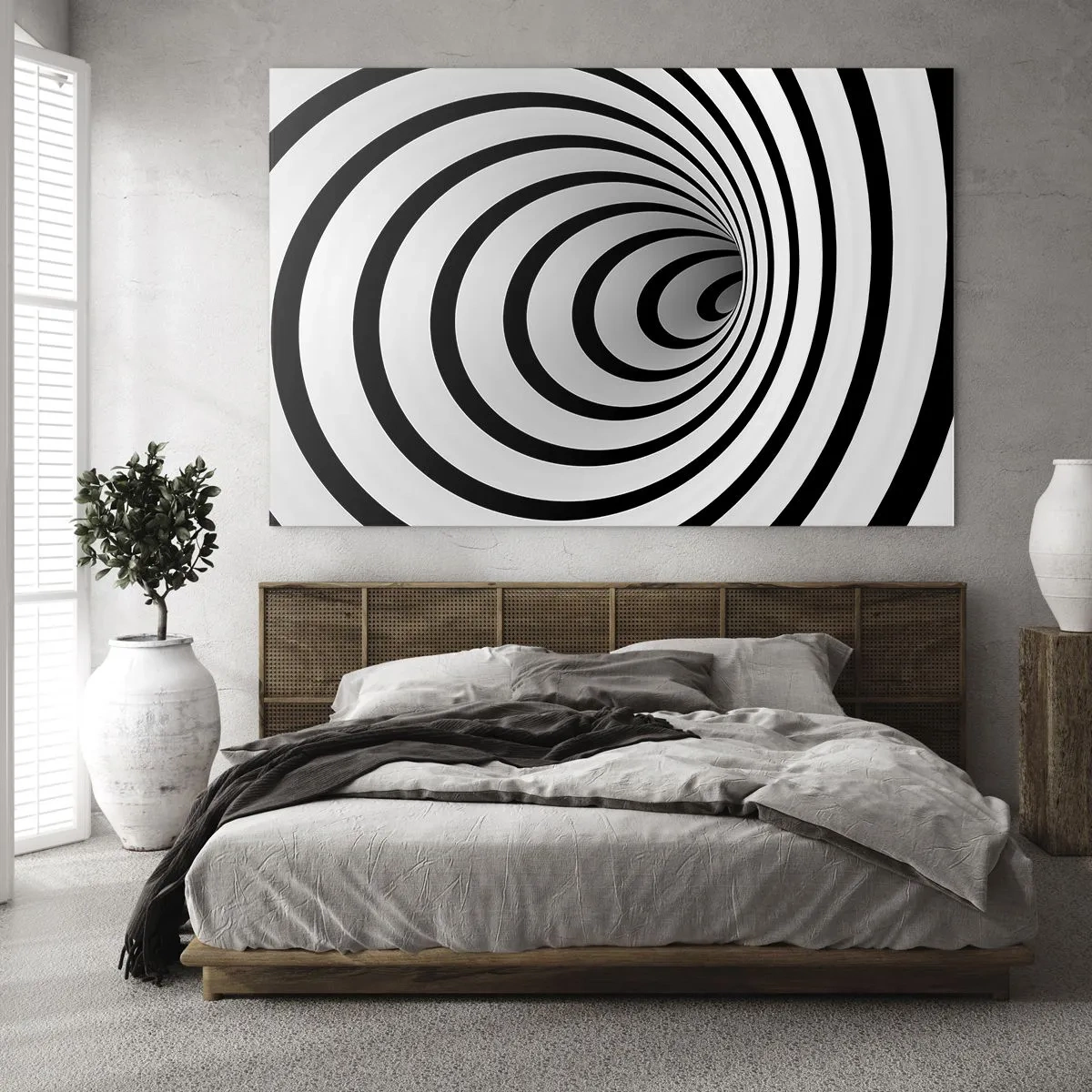 Glasbild - Bild auf glas - Abstraktes Spiralmuster in Schwarz und Weiß - 100x70cm - Sie können dem auch nicht widerstehen? - Moderne Wanddekoration für Wohnzimmer und Schlafzimmer ARTTOR
