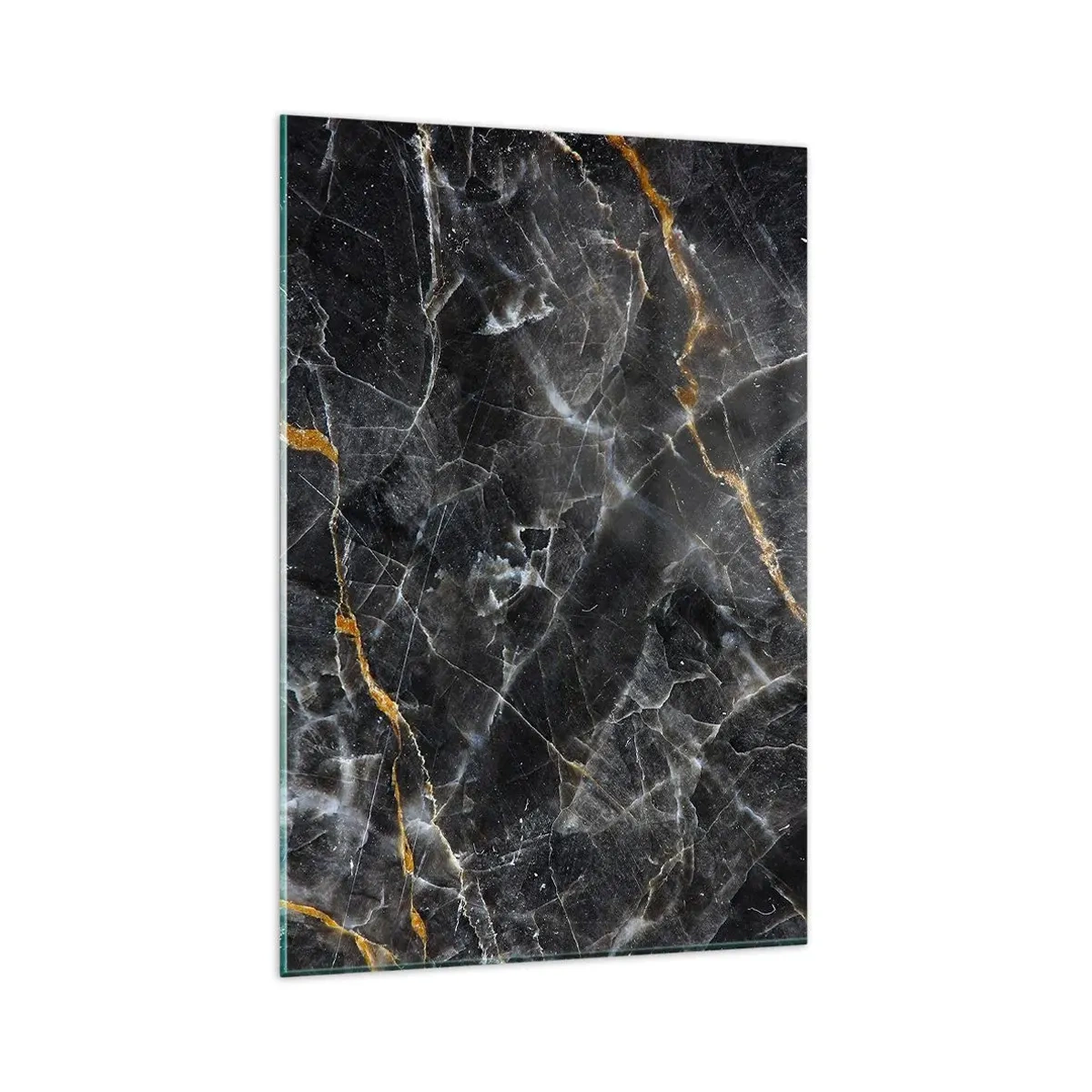 Glasbild - Bild auf glas - Schwarz-goldene Details der Marmoroberfläche - 80x120cm - Das Innenleben des Steins - Moderne Wanddekoration für Wohnzimmer und Schlafzimmer ARTTOR
