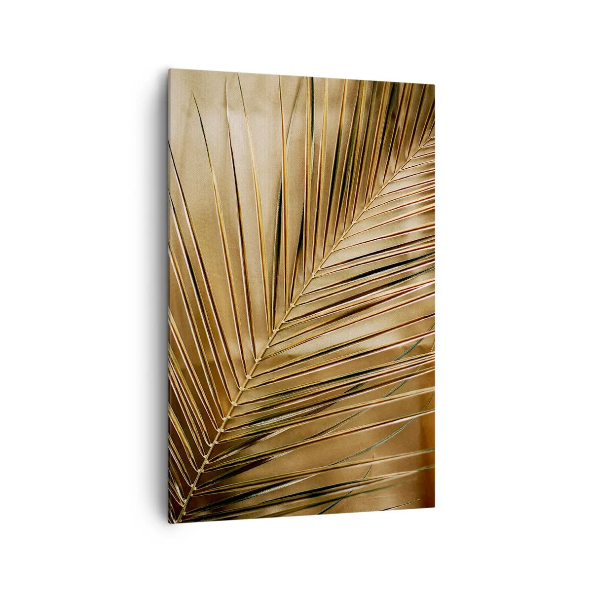 Bild auf Leinwand - Leinwandbild - Goldenes Palmblatt auf einem einfarbigen Hintergrund - 80x120cm - Natürliche Kolonnade - Moderne Wanddekoration für Wohnzimmer und Schlafzimmer ARTTOR