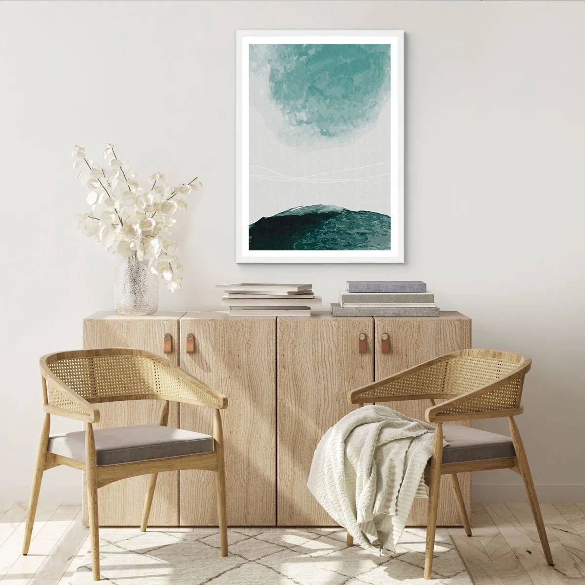 Poster in einem weißen Rahmen - Begegnung mit Nebel - 70x100 cm