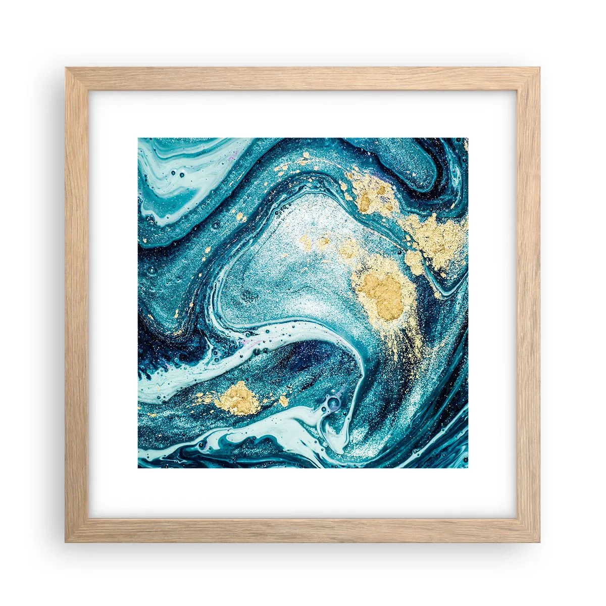 Poster in einem Rahmen aus heller Eiche - Blauer Wirbel - 30x30 cm