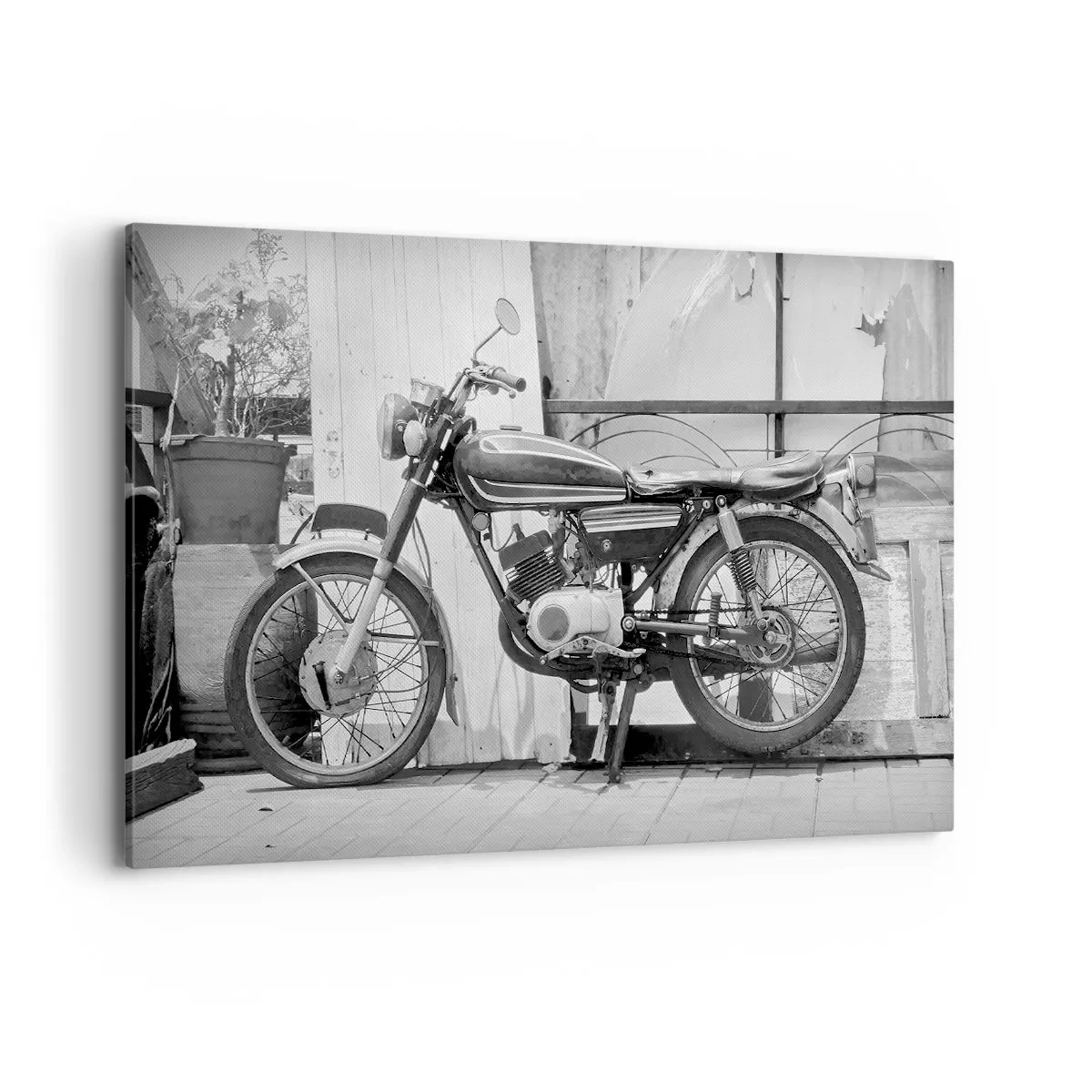 Bild auf Leinwand - Leinwandbild - Schwarz-Weiß-Foto eines klassischen Motorrads - 120x80cm - Klassik über alles - Moderne Wanddekoration für Wohnzimmer und Schlafzimmer ARTTOR