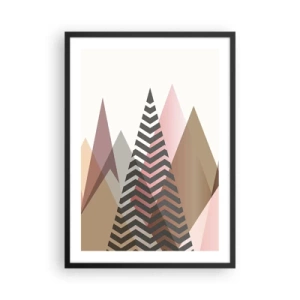 Poster in einem schwarzem Rahmen - Geometrische Berge in Pastelltönen mit Lageneffekt - 50x70cm - Pyramidale Aussicht - Moderne Wanddekoration für Wohnzimmer und Schlafzimmer ARTTOR