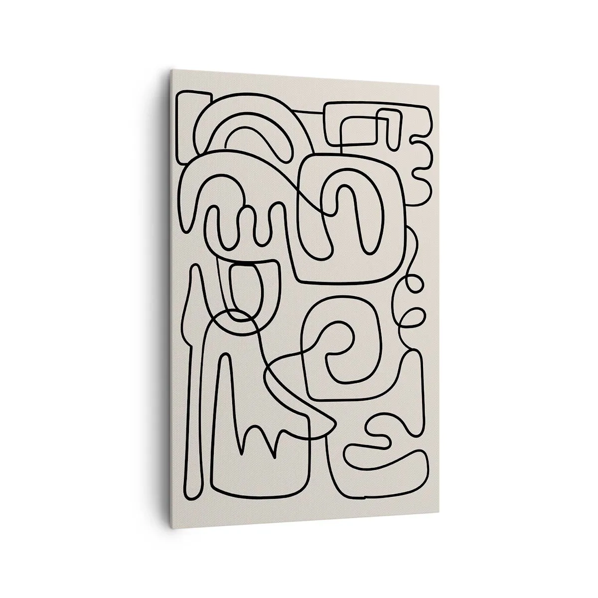 Bild auf Leinwand - Leinwandbild - Abstraktes Linienkunstmuster in Schwarz auf hellem Hintergrund - 80x120cm - Folge der Spur - Moderne Wanddekoration für Wohnzimmer und Schlafzimmer ARTTOR