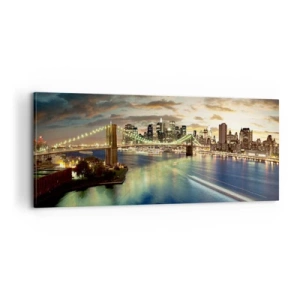 Bild auf Leinwand - Leinwandbild - Ein heller Abend über Manhattan - 100x40 cm