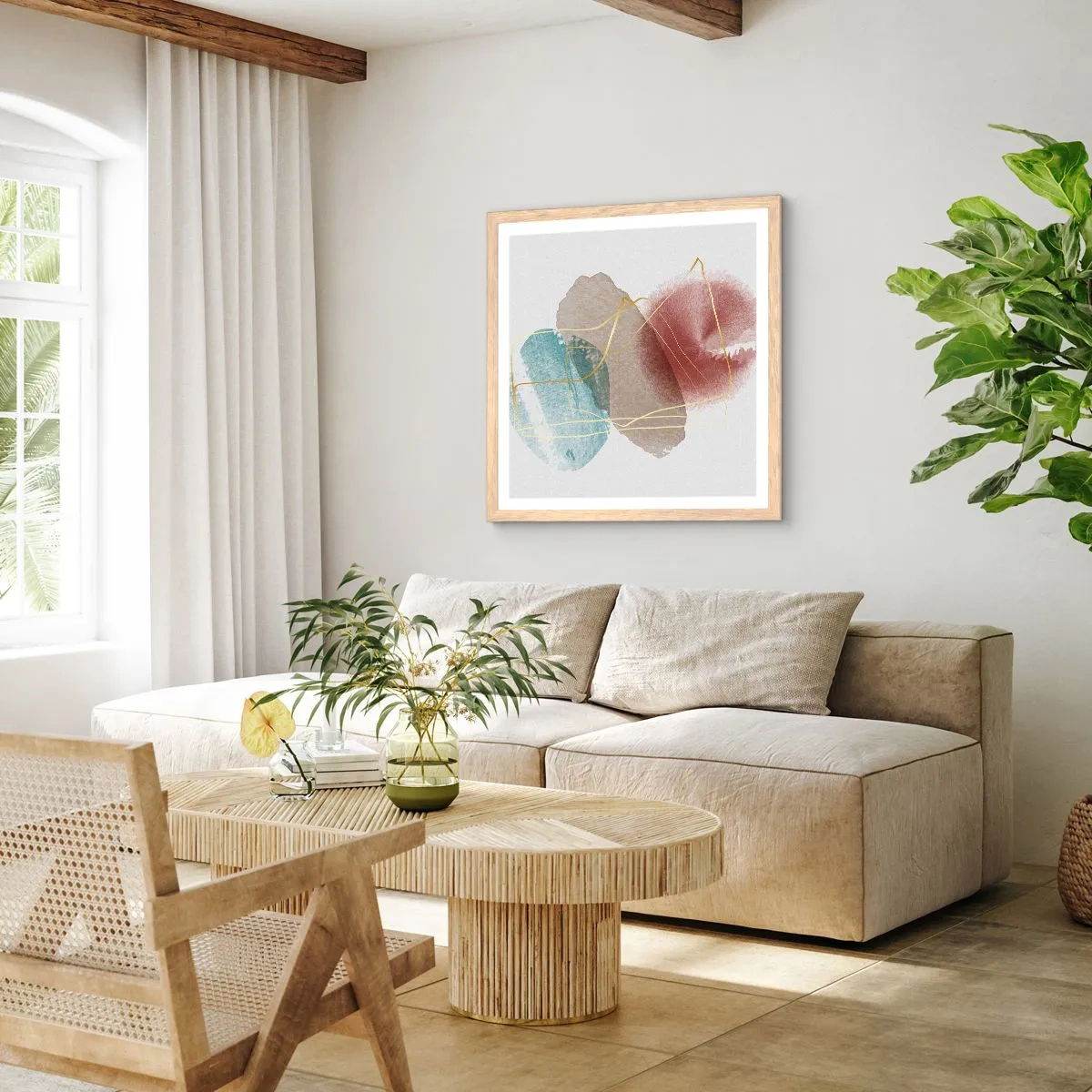 Poster in einem Rahmen aus heller Eiche - Korallen des Weltraums - 40x40 cm