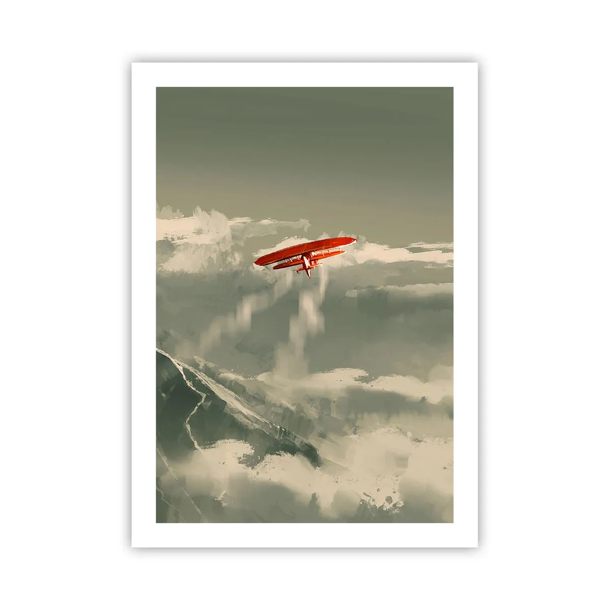 Poster - Ein roter Doppeldecker am Himmel - 50x70cm - Furchtloser Pionier - Moderne Wanddekoration für Wohnzimmer und Schlafzimmer ARTTOR