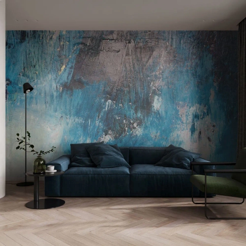 Fototapete Premium Sand - Abstrakte Komposition in Blau- und Schwarztönen - 100x70cm - Rhapsodie in Blau - Moderne Wanddekoration für Wohnzimmer und Schlafzimmer ARTTOR