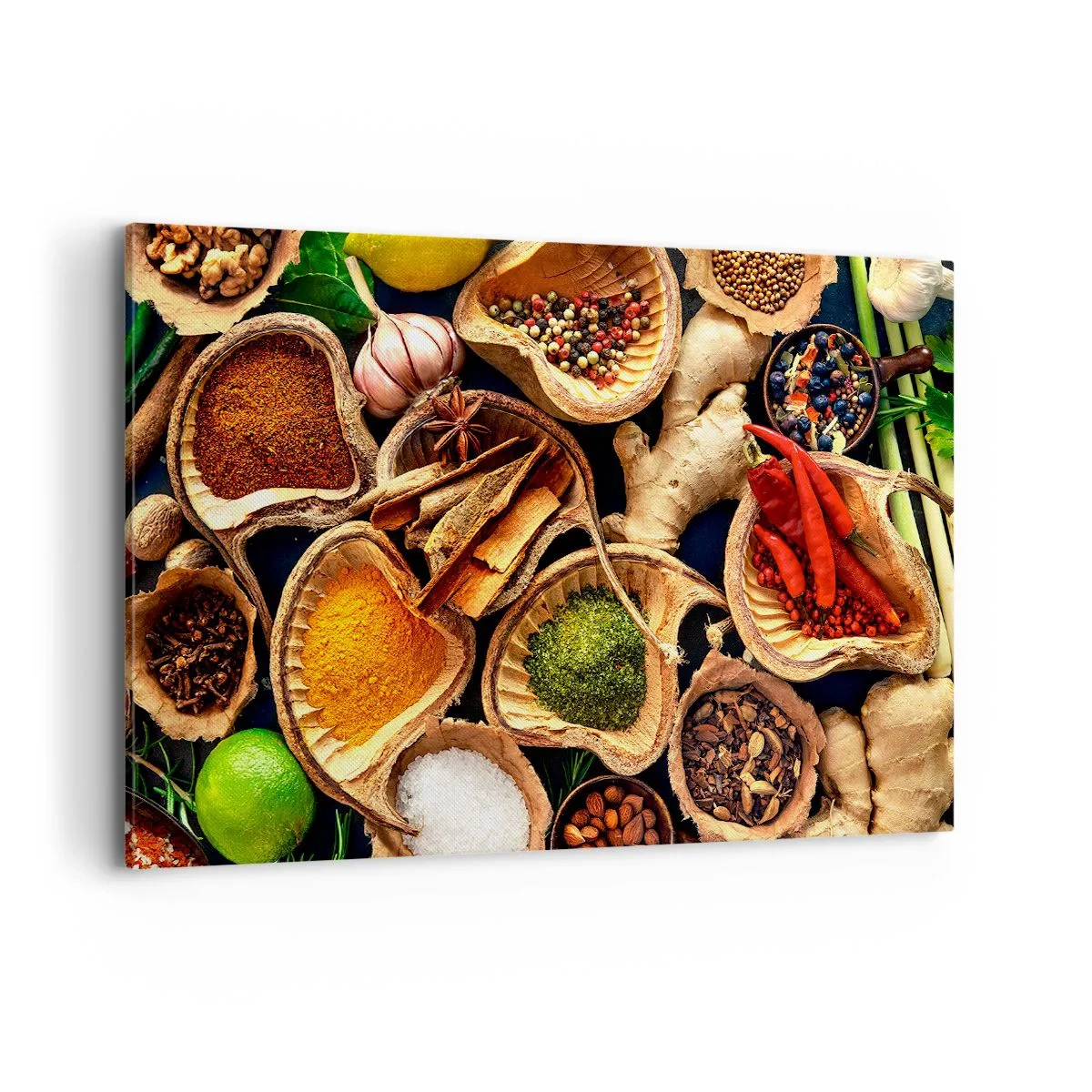 Bild auf Leinwand - Leinwandbild - Schalen mit Gewürzen in verschiedenen Farben - 120x80cm - Nimm was du willst - Moderne Wanddekoration für Wohnzimmer und Schlafzimmer ARTTOR