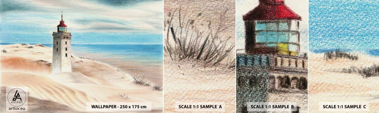 Fototapetenmuster Standard Eco - Immer aufs Meer starrend - Leuchtturm, Strand, Meer - 100x30 cm