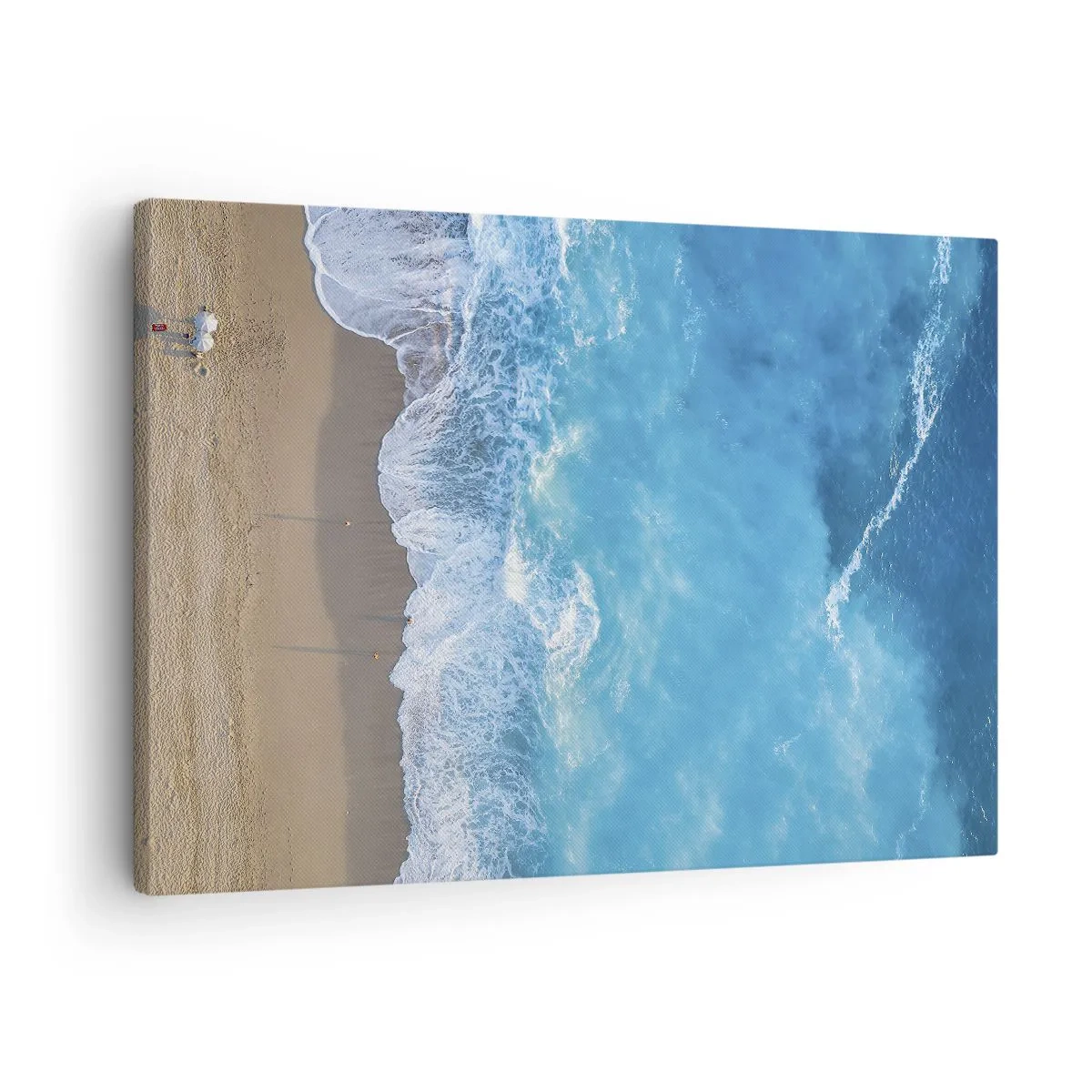 Bild auf Leinwand - Leinwandbild - Eine Vogelperspektive auf den Strand und die Meereswellen - 70x50cm - Die Kraft des Blaus - Moderne Wanddekoration für Wohnzimmer und Schlafzimmer ARTTOR