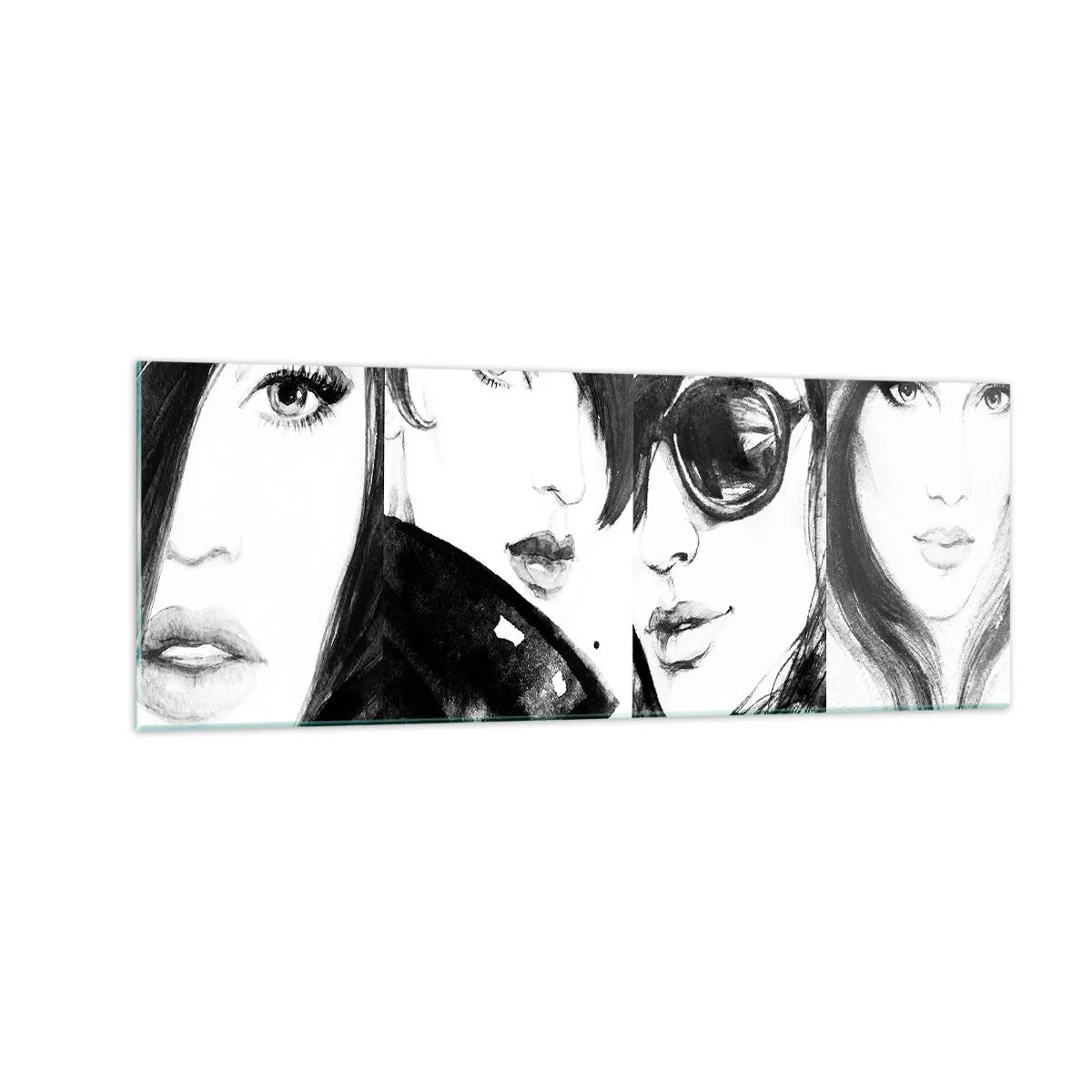 Glasbild - Bild auf glas - Stilvolle Frauenporträts in monochromen Tönen - 140x50cm - Schönheit multipliziert - Moderne Wanddekoration für Wohnzimmer und Schlafzimmer ARTTOR