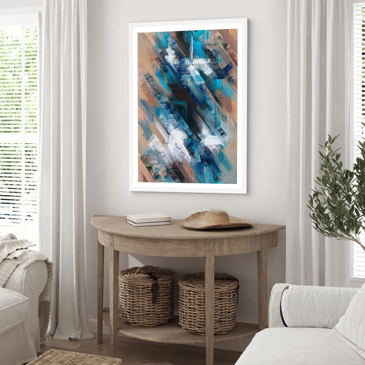 Poster in einem weißen Rahmen - Auf einer blauen Diagonale - 30x40 cm