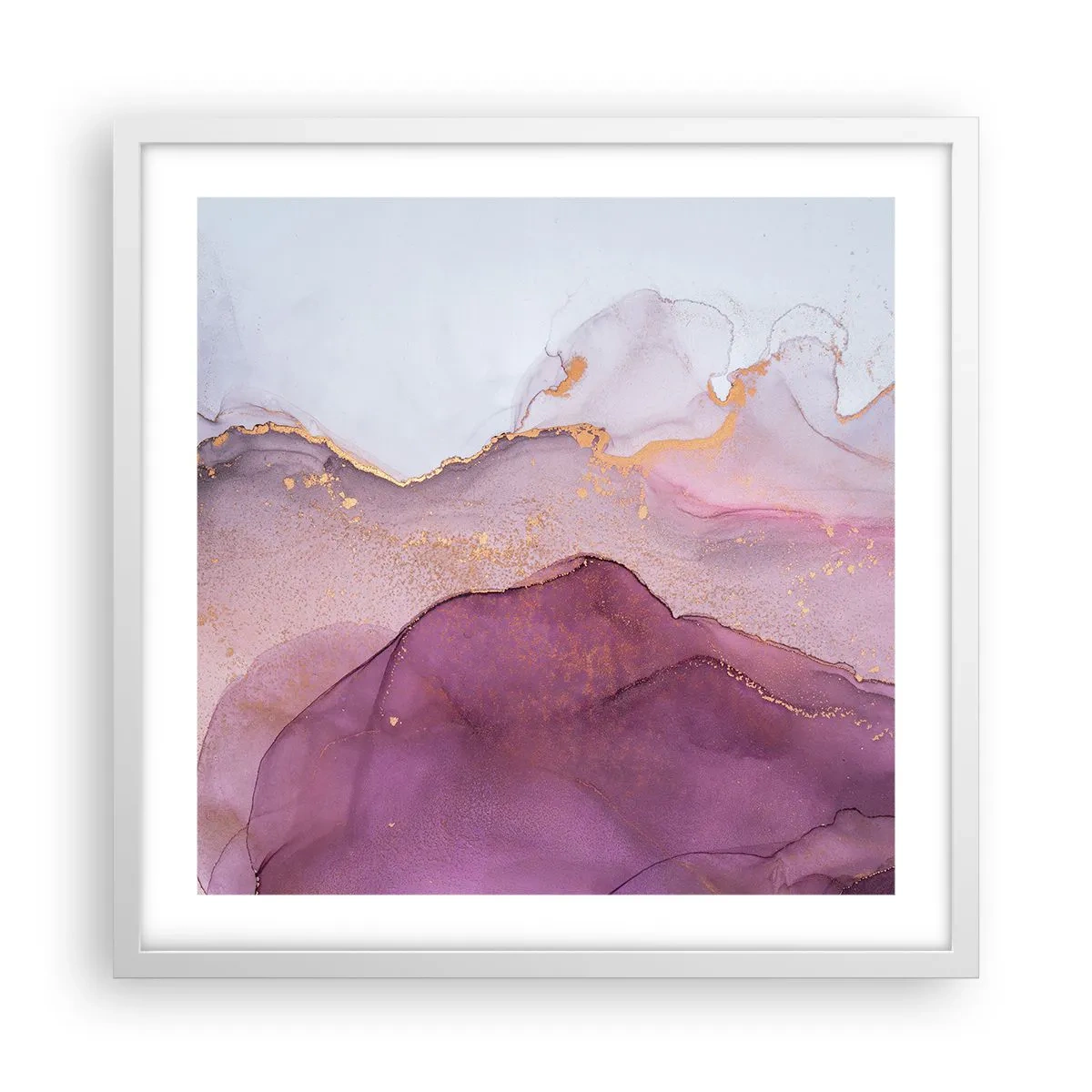 Poster in einem weißen Rahmen - Violett und lila Wellen - 50x50 cm