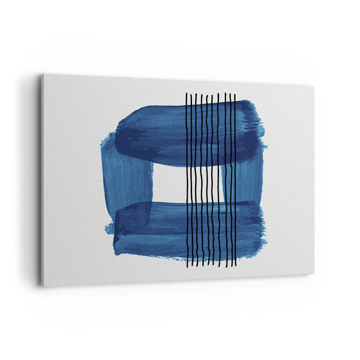 Bild auf Leinwand - Leinwandbild - Abstraktes Muster in Blautönen mit schwarzen Linien - 100x70cm - Blaue und schwarze Komposition - Moderne Wanddekoration für Wohnzimmer und Schlafzimmer ARTTOR