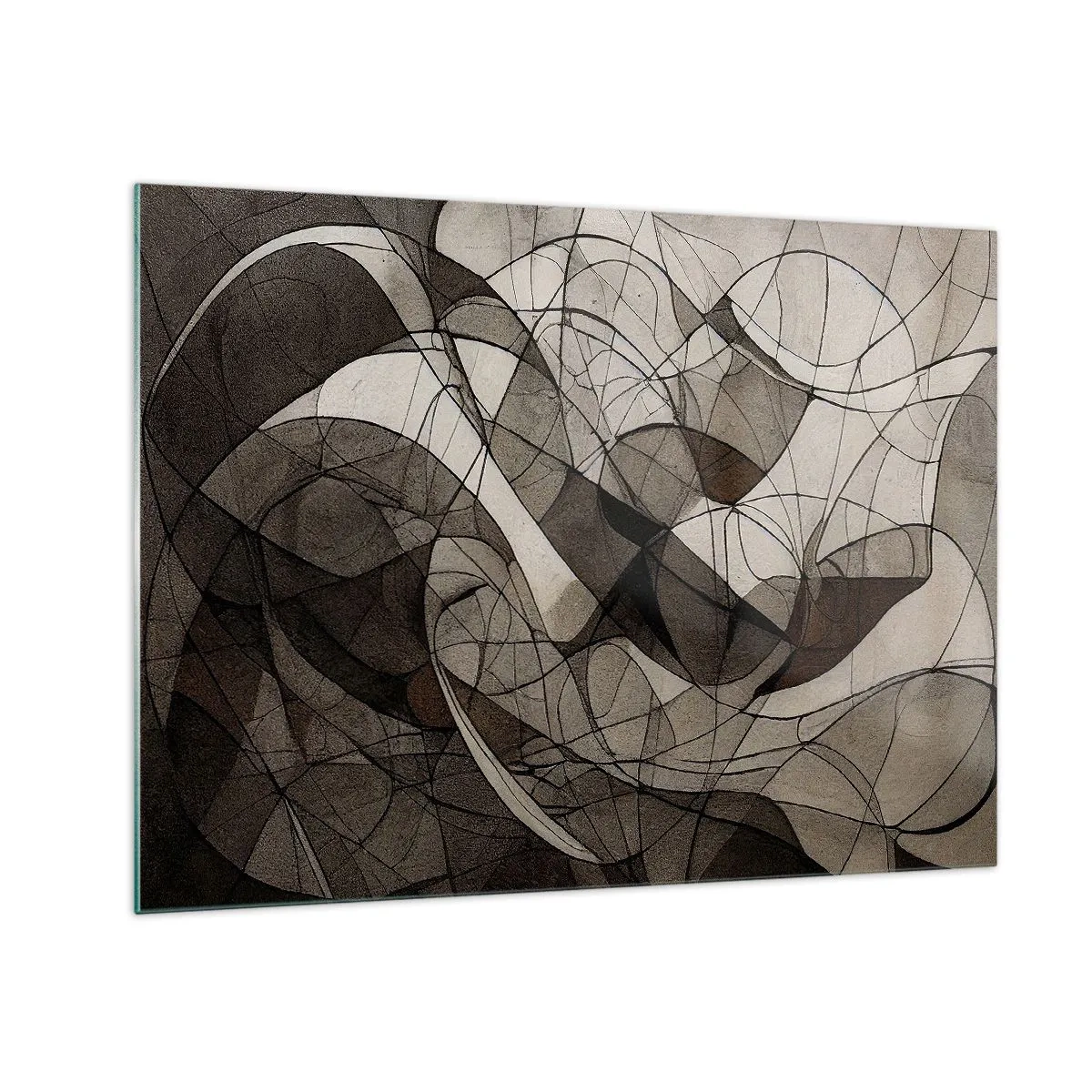 Glasbild - Bild auf glas - Eine abstrakte Komposition aus organischen Linien in Erdtönen. - 70x50cm - Zirkulation von Erdfarben - Moderne Wanddekoration für Wohnzimmer und Schlafzimmer ARTTOR