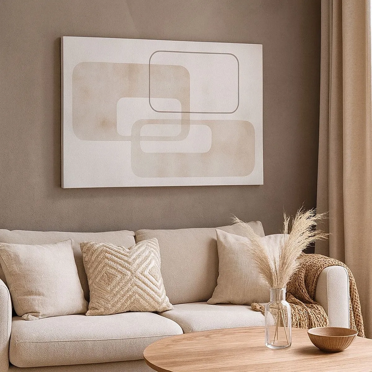 Bild auf Leinwand - Leinwandbild - Eine minimalistische Komposition mit Rechtecken in Beigetönen auf dezentem Hintergrund. - 70x50cm - Geometrische Fuge - Moderne Wanddekoration für Wohnzimmer und Schlafzimmer ARTTOR